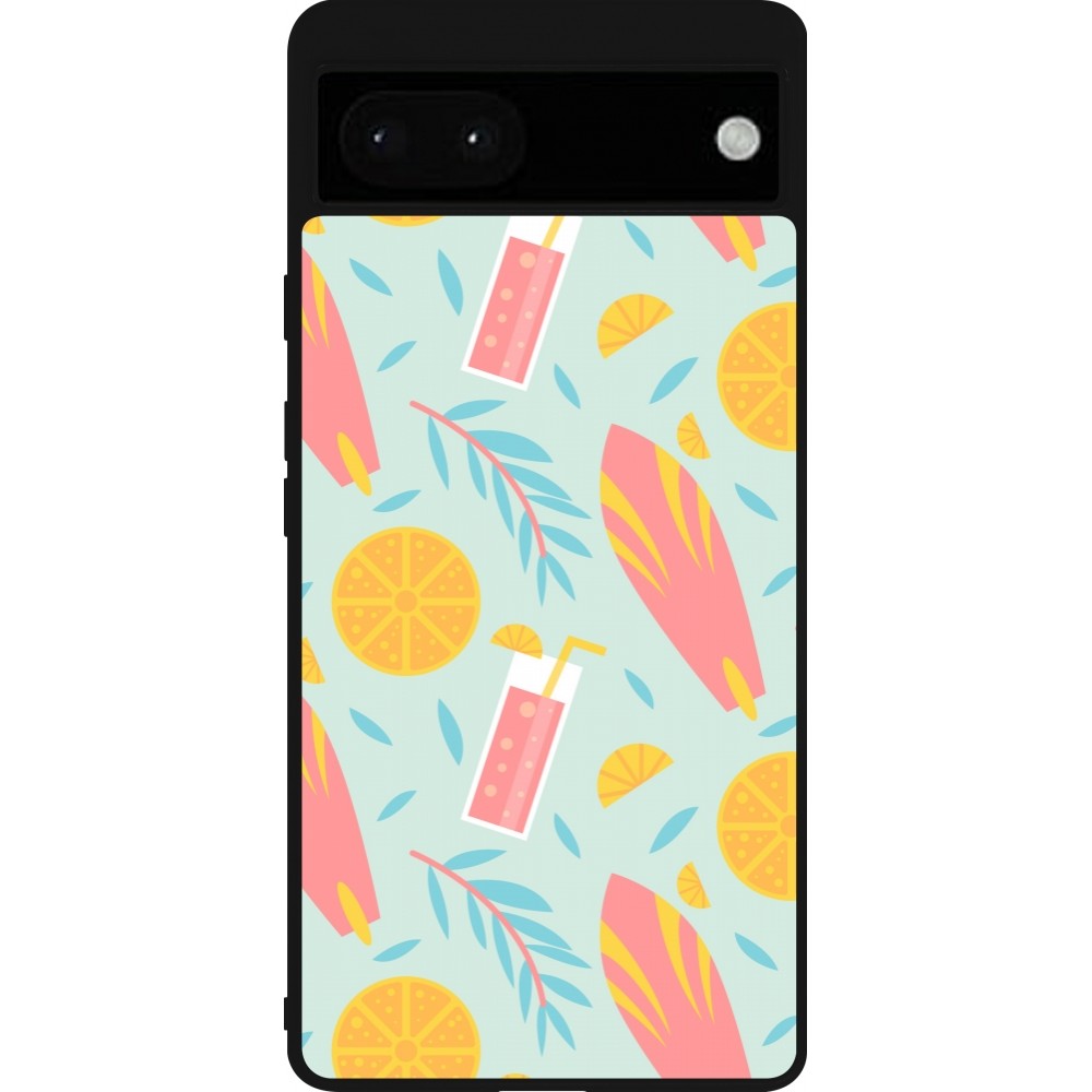 Google Pixel 6a Case Hülle - Silikon schwarz Summer 2025 Pattern citron