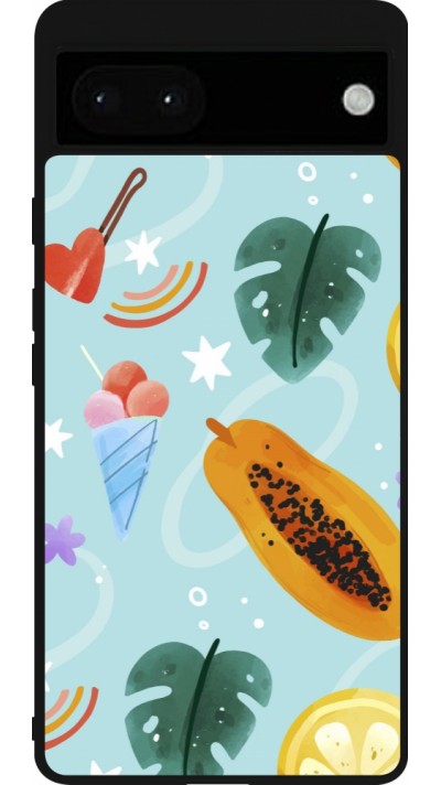 Google Pixel 6a Case Hülle - Silikon schwarz Summer 2025 Pattern papaya