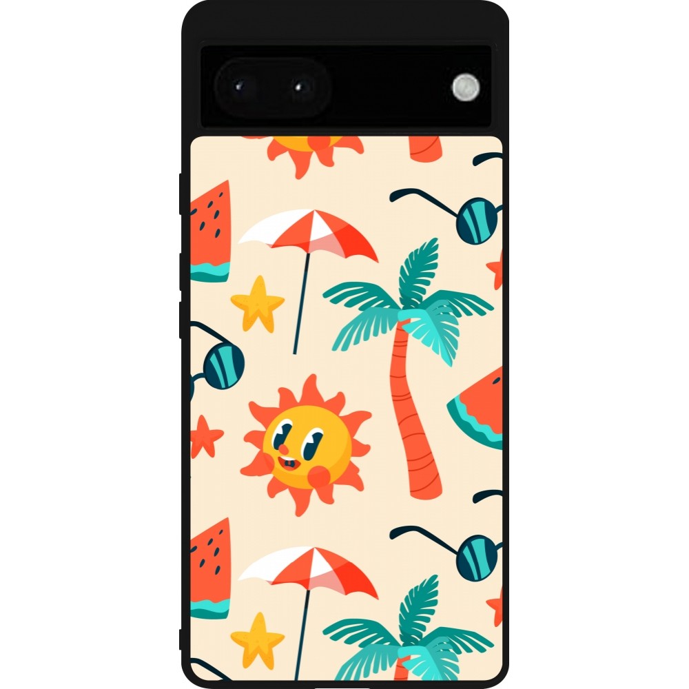 Google Pixel 6a Case Hülle - Silikon schwarz Summer 2025 Pattern soleil