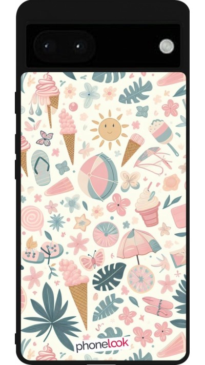 Google Pixel 6a Case Hülle - Silikon schwarz Sommer Pink Muster