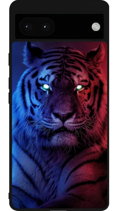 Google Pixel 6a Case Hülle - Silikon schwarz Tiger Blue Red