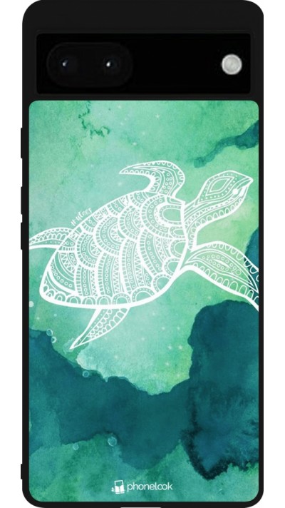 Google Pixel 6a Case Hülle - Silikon schwarz Turtle Aztec Watercolor