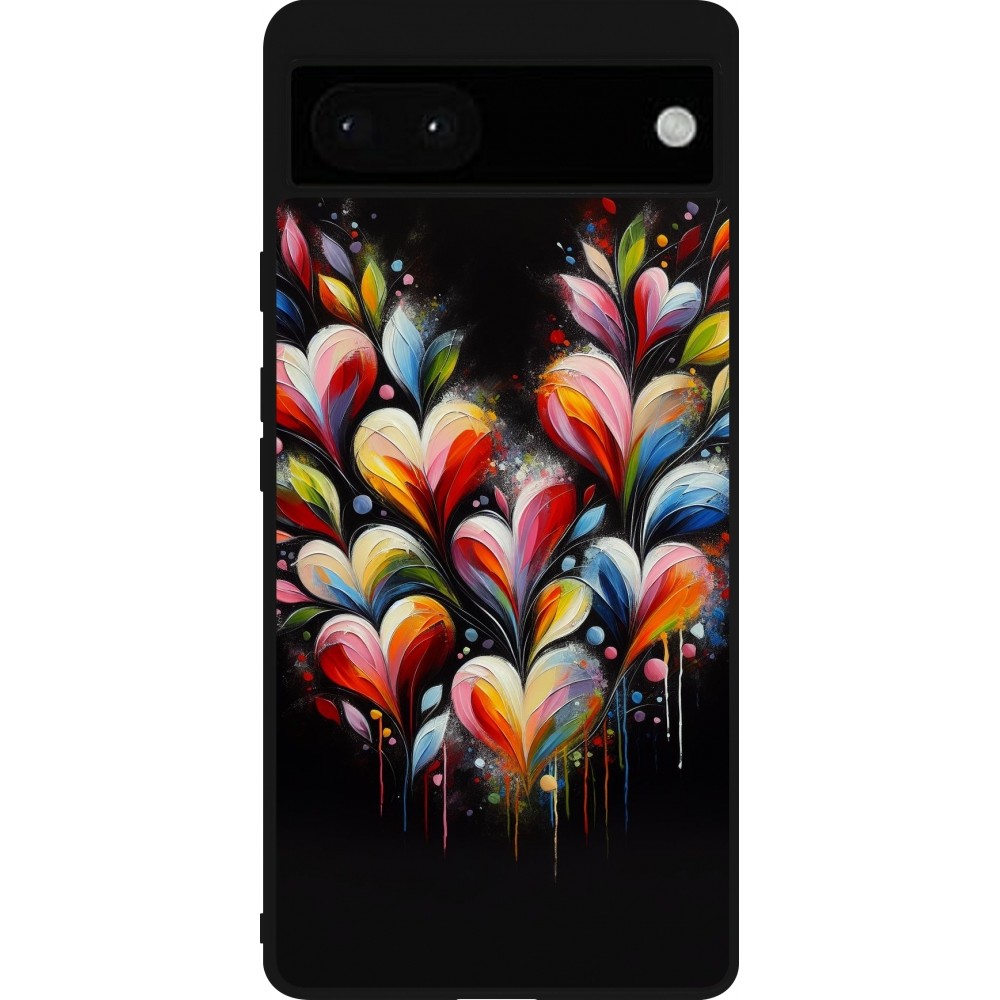 Google Pixel 6a Case Hülle - Silikon schwarz Valentin 2024 Schwarzes Herz Abstrakt