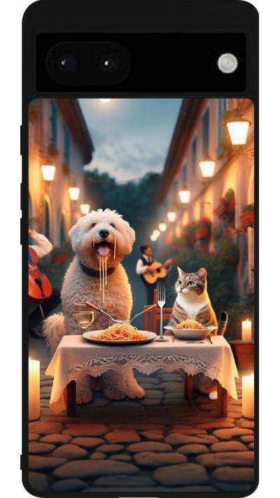 Google Pixel 6a Case Hülle - Silikon schwarz Valentin 2024 Hund & Katze Kerzenlicht