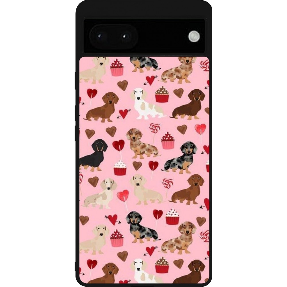 Google Pixel 6a Case Hülle - Silikon schwarz Valentine 2024 puppy love