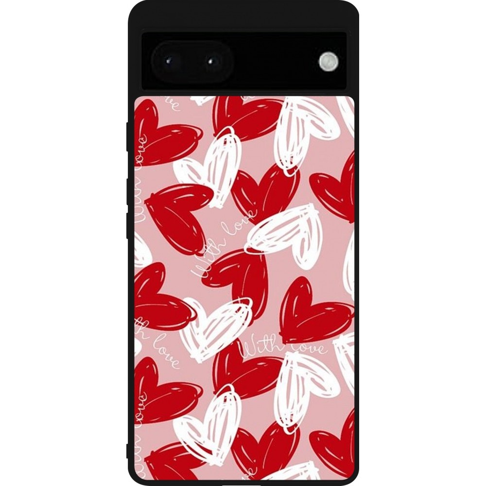 Google Pixel 6a Case Hülle - Silikon schwarz Valentine 2024 with love heart