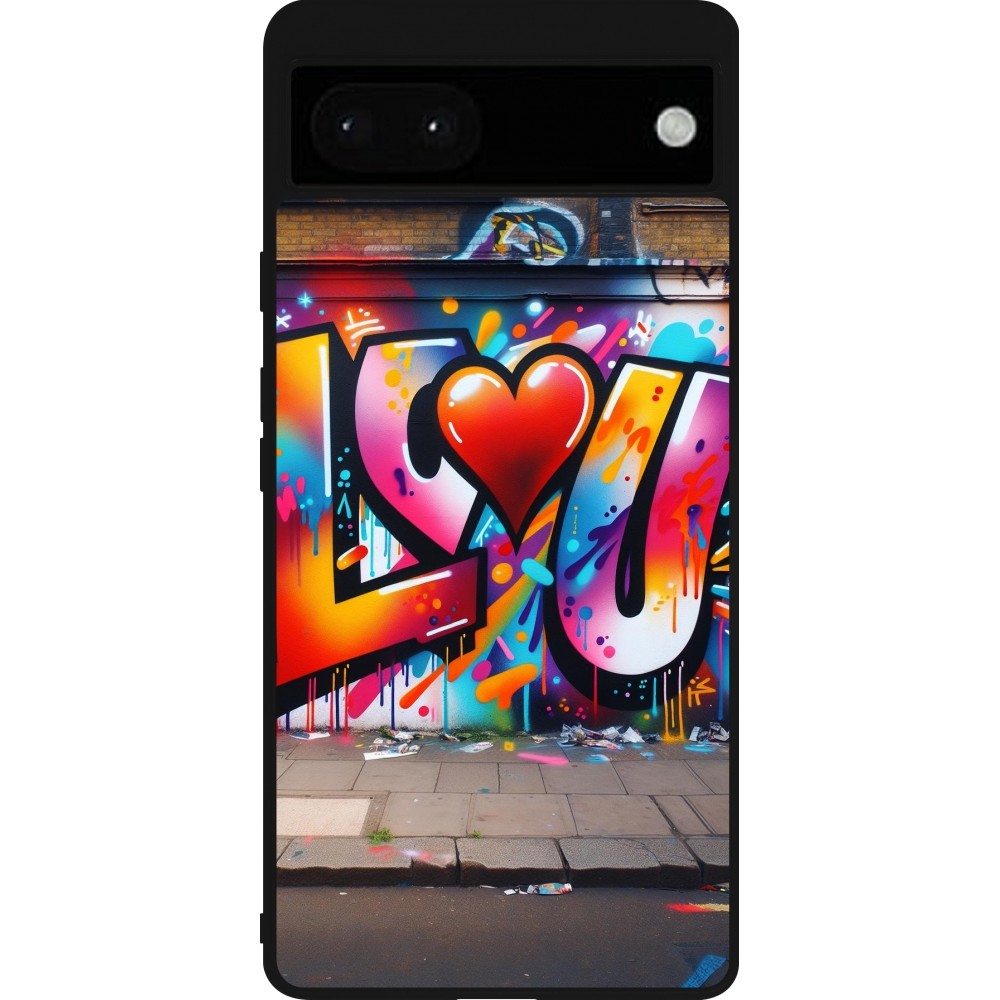 Google Pixel 6a Case Hülle - Silikon schwarz Valentin 2025 Liebe U Tag