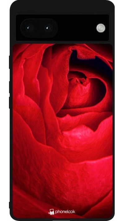 Google Pixel 6a Case Hülle - Silikon schwarz Valentine 2022 Rose