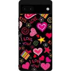 Google Pixel 6a Case Hülle - Silikon schwarz Valentine 2023 love symbols