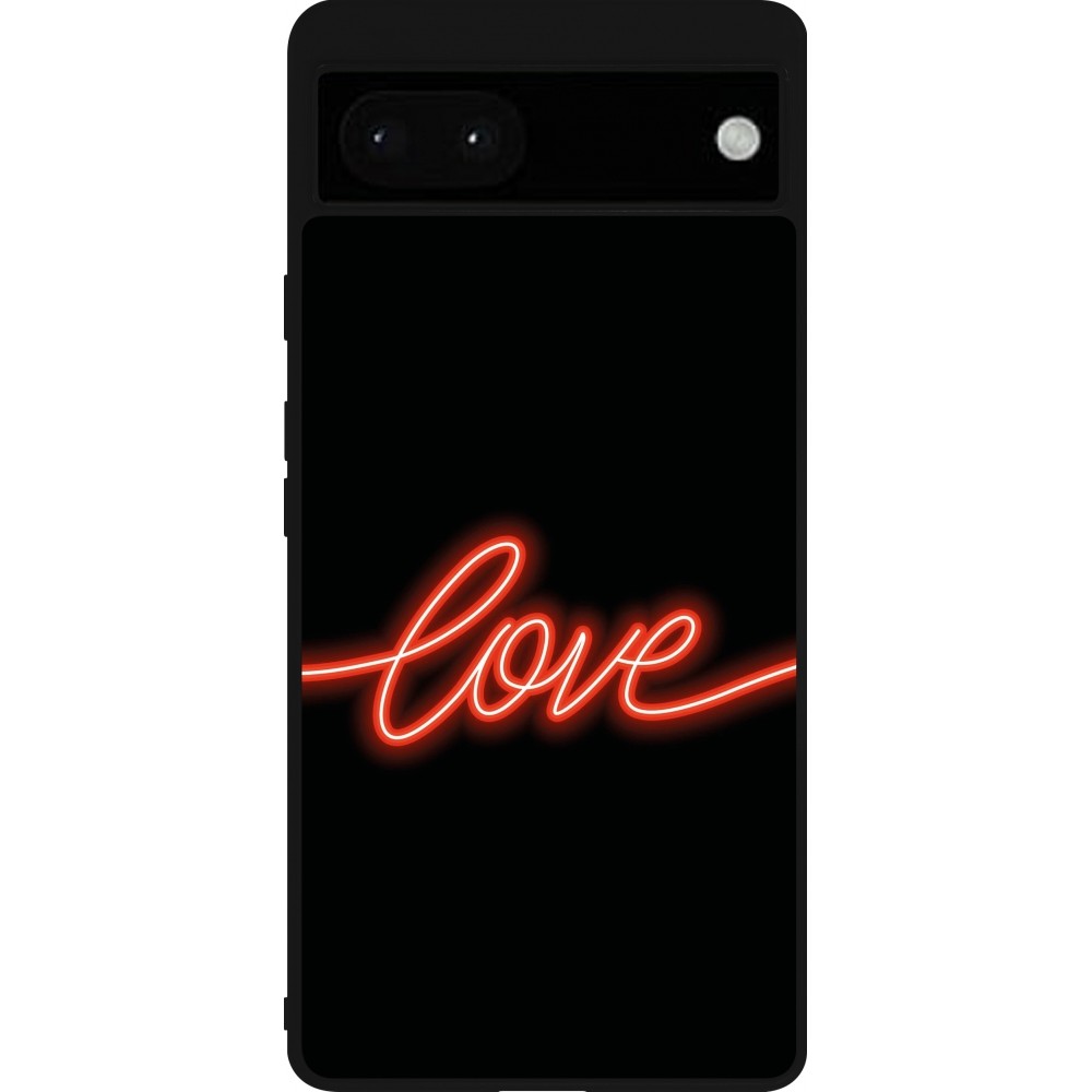 Google Pixel 6a Case Hülle - Silikon schwarz Valentine 2023 neon love