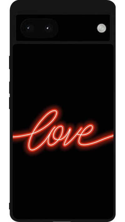 Google Pixel 6a Case Hülle - Silikon schwarz Valentine 2023 neon love