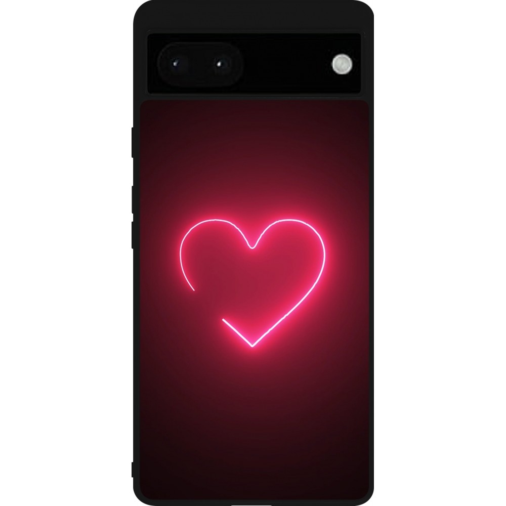 Google Pixel 6a Case Hülle - Silikon schwarz Valentine 2023 single neon heart
