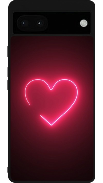 Google Pixel 6a Case Hülle - Silikon schwarz Valentine 2023 single neon heart