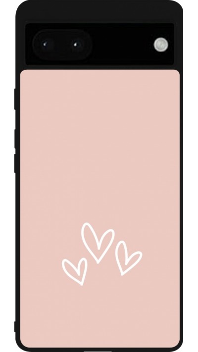 Google Pixel 6a Case Hülle - Silikon schwarz Valentine 2023 three minimalist hearts