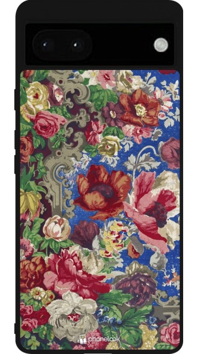 Google Pixel 6a Case Hülle - Silikon schwarz Vintage Art Flowers