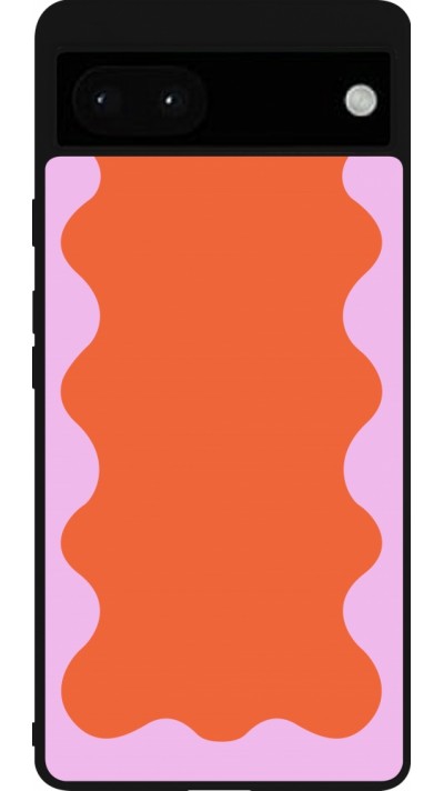 Google Pixel 6a Case Hülle - Silikon schwarz Wavy Rectangle Orange Pink