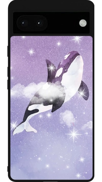 Google Pixel 6a Case Hülle - Silikon schwarz Whale in sparking stars