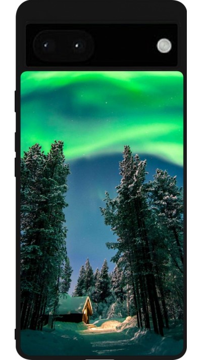 Google Pixel 6a Case Hülle - Silikon schwarz Winter 22 Northern Lights