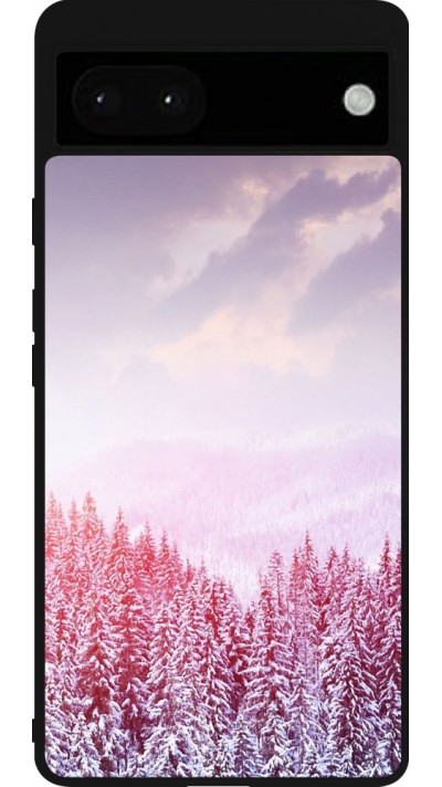 Google Pixel 6a Case Hülle - Silikon schwarz Winter 22 Pink Forest