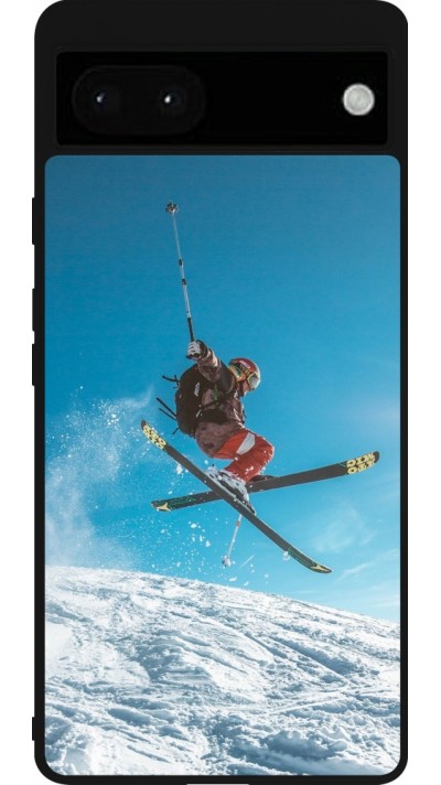 Google Pixel 6a Case Hülle - Silikon schwarz Winter 22 Ski Jump