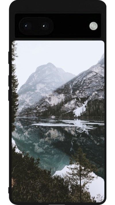 Google Pixel 6a Case Hülle - Silikon schwarz Winter 22 snowy mountain and lake