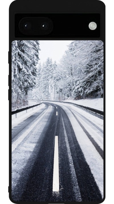 Google Pixel 6a Case Hülle - Silikon schwarz Winter 22 Snowy Road