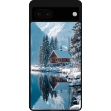 Google Pixel 6a Case Hülle - Silikon schwarz Winter 25 Winter house forest day