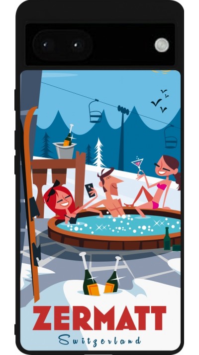 Google Pixel 6a Case Hülle - Silikon schwarz Zermatt Mountain Jacuzzi