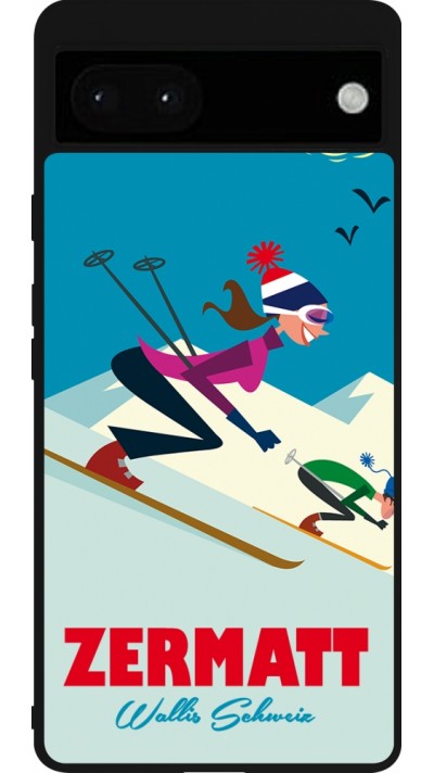 Google Pixel 6a Case Hülle - Silikon schwarz Zermatt Ski Downhill