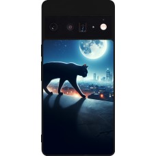 Google Pixel 6 Pro Case Hülle - Silikon schwarz Schwarze Katze unter dem Vollmond
