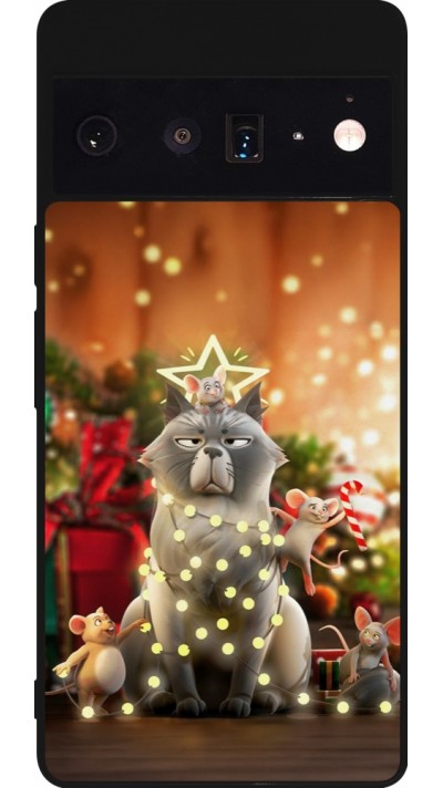 Coque Google Pixel 6 Pro - Silicone rigide noir Christmas 25 Xmas Cat