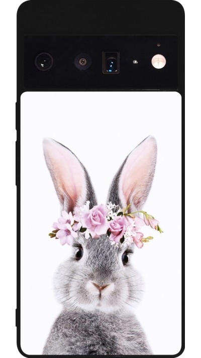 Coque Google Pixel 6 Pro - Silicone rigide noir Easter 2023 flower bunny