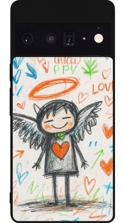 Coque Google Pixel 6 Pro - Silicone rigide noir Little Angel Sketch Love