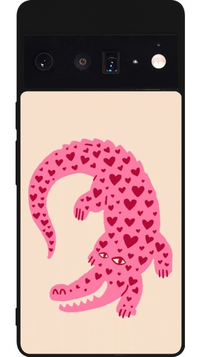 Google Pixel 6 Pro Case Hülle - Silikon schwarz Pink crocodile 2026