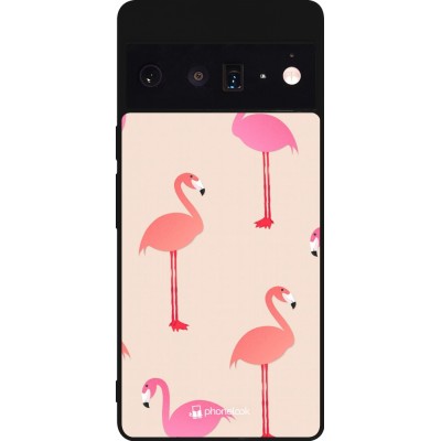 Google Pixel 6 Pro Case Hülle - Silikon schwarz Pink Flamingos Pattern