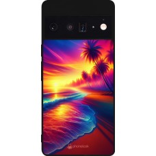 Google Pixel 6 Pro Case Hülle - Silikon schwarz Strand Sonnenuntergang auffällig