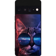 Google Pixel 6 Pro Case Hülle - Silikon schwarz Red Blue Cat Glasses