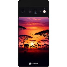 Google Pixel 6 Pro Case Hülle - Silikon schwarz Safari Sonnenuntergang Wildtiere