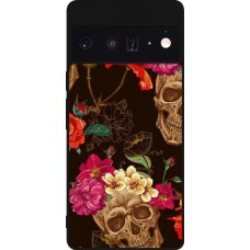 Google Pixel 6 Pro Case Hülle - Silikon schwarz Skulls and flowers