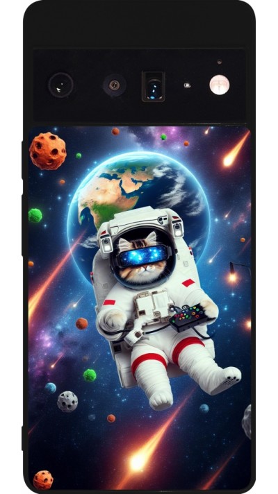 Google Pixel 6 Pro Case Hülle - Silikon schwarz VR SpaceCat Odyssee