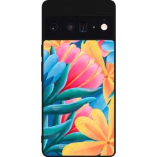Google Pixel 6 Pro Case Hülle - Silikon schwarz Spring 23 colorful flowers