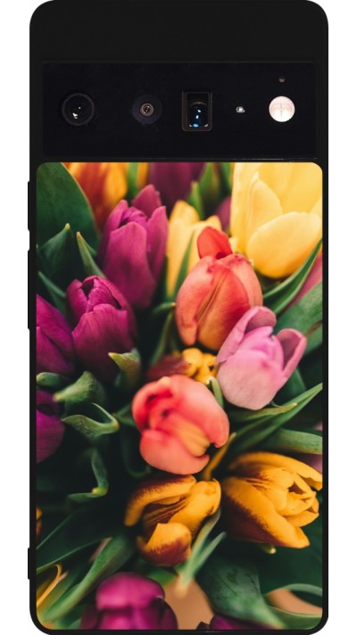 Coque Google Pixel 6 Pro - Silicone rigide noir Bouquet of tulips Spring 2026