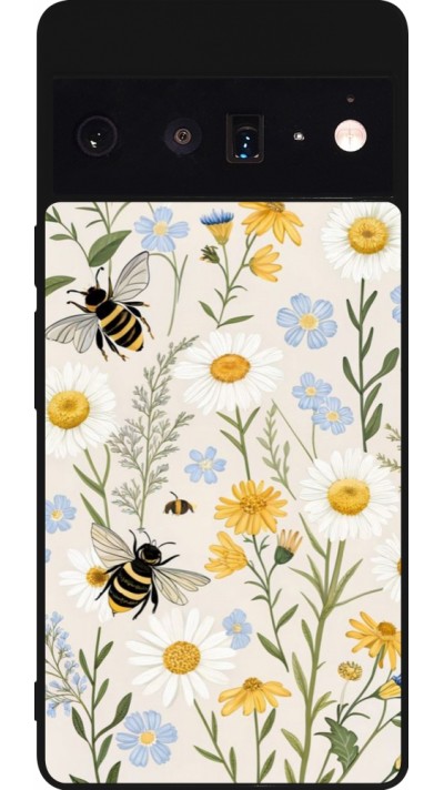Coque Google Pixel 6 Pro - Silicone rigide noir Pattern bees Spring 2026