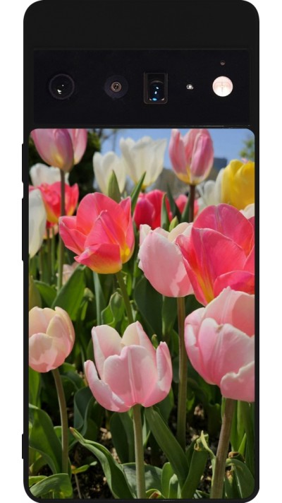 Coque Google Pixel 6 Pro - Silicone rigide noir Tulips Spring 2026