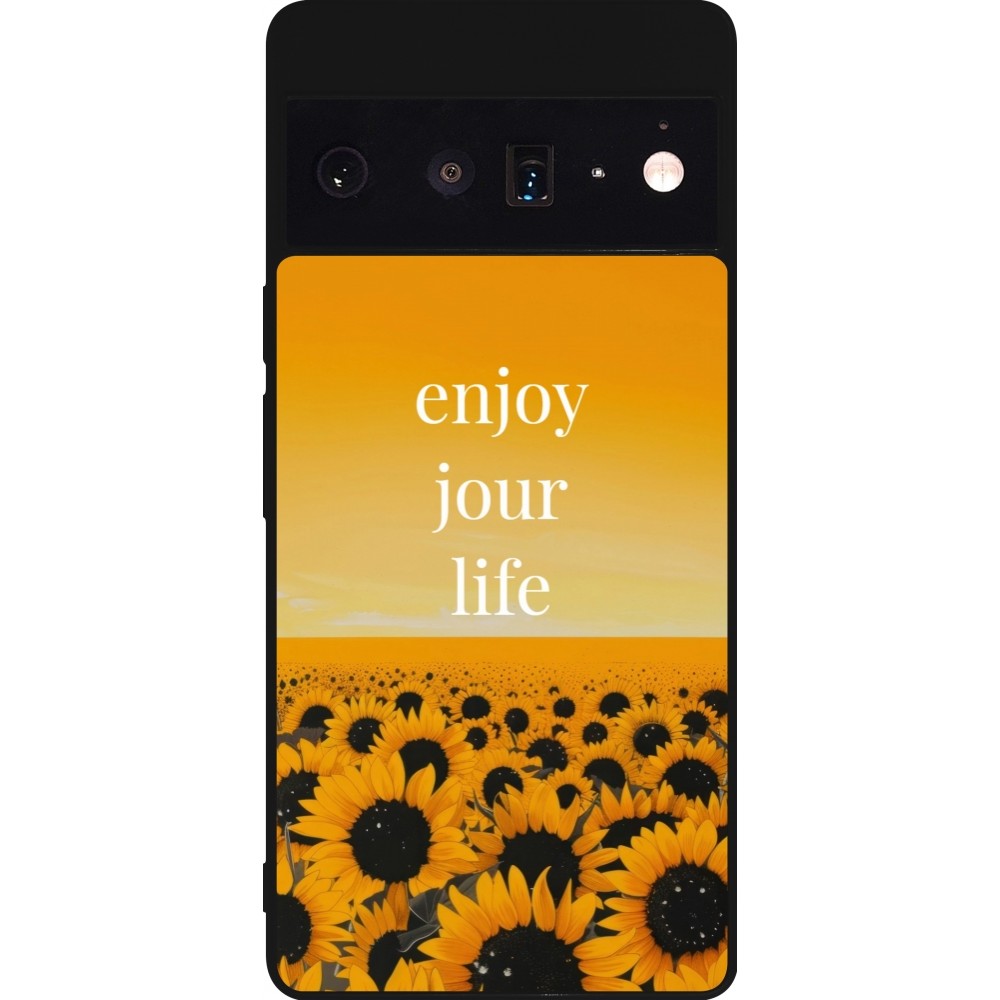 Google Pixel 6 Pro Case Hülle - Silikon schwarz Summer 2025 Enjoy your life