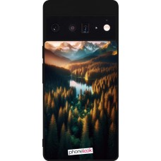 Google Pixel 6 Pro Case Hülle - Silikon schwarz Sonnenuntergang Waldsee