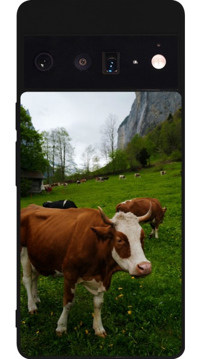 Google Pixel 6 Pro Case Hülle - Silikon schwarz  Nationalfeiertag Schweiz Kühe