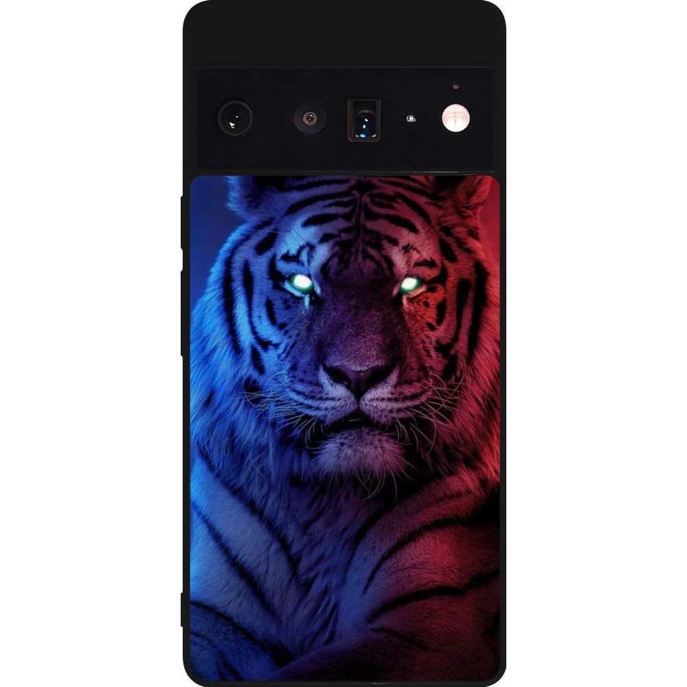 Google Pixel 6 Pro Case Hülle - Silikon schwarz Tiger Blue Red
