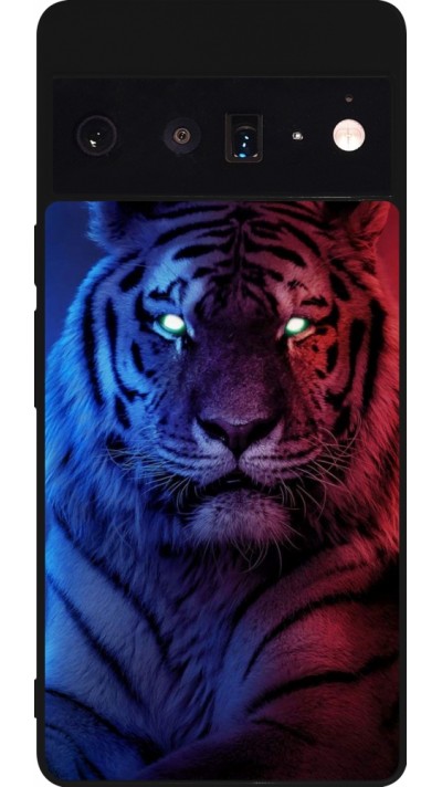 Google Pixel 6 Pro Case Hülle - Silikon schwarz Tiger Blue Red