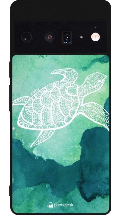 Google Pixel 6 Pro Case Hülle - Silikon schwarz Turtle Aztec Watercolor